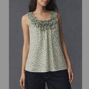 BLUE TASSEL: Green Floral Ruffle Tank